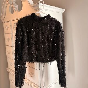 H&M Black Sequin Long Sleeve Top